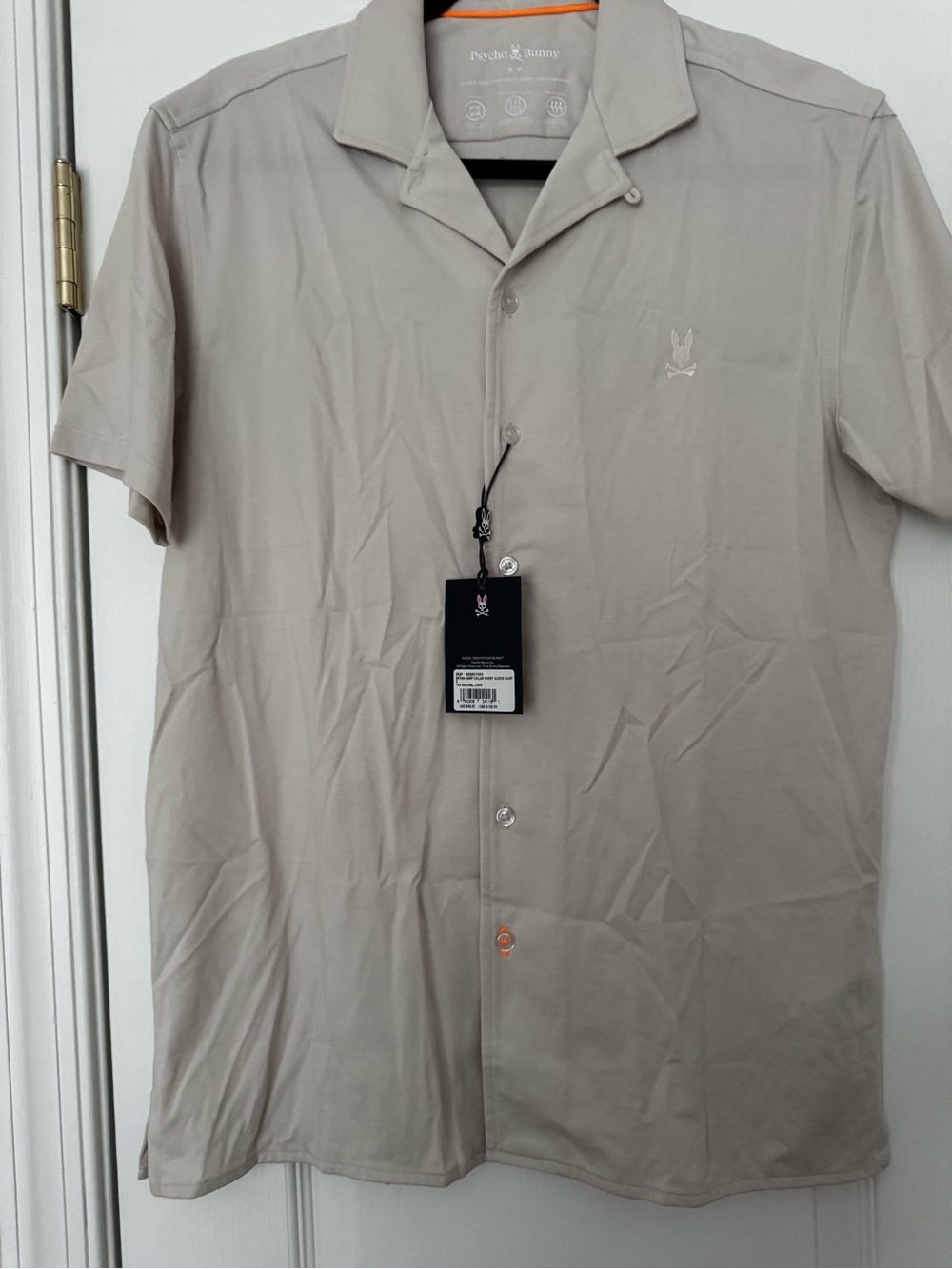 Psycho Bunny Short Sleeve Button-Down Shirt in Light Taupe